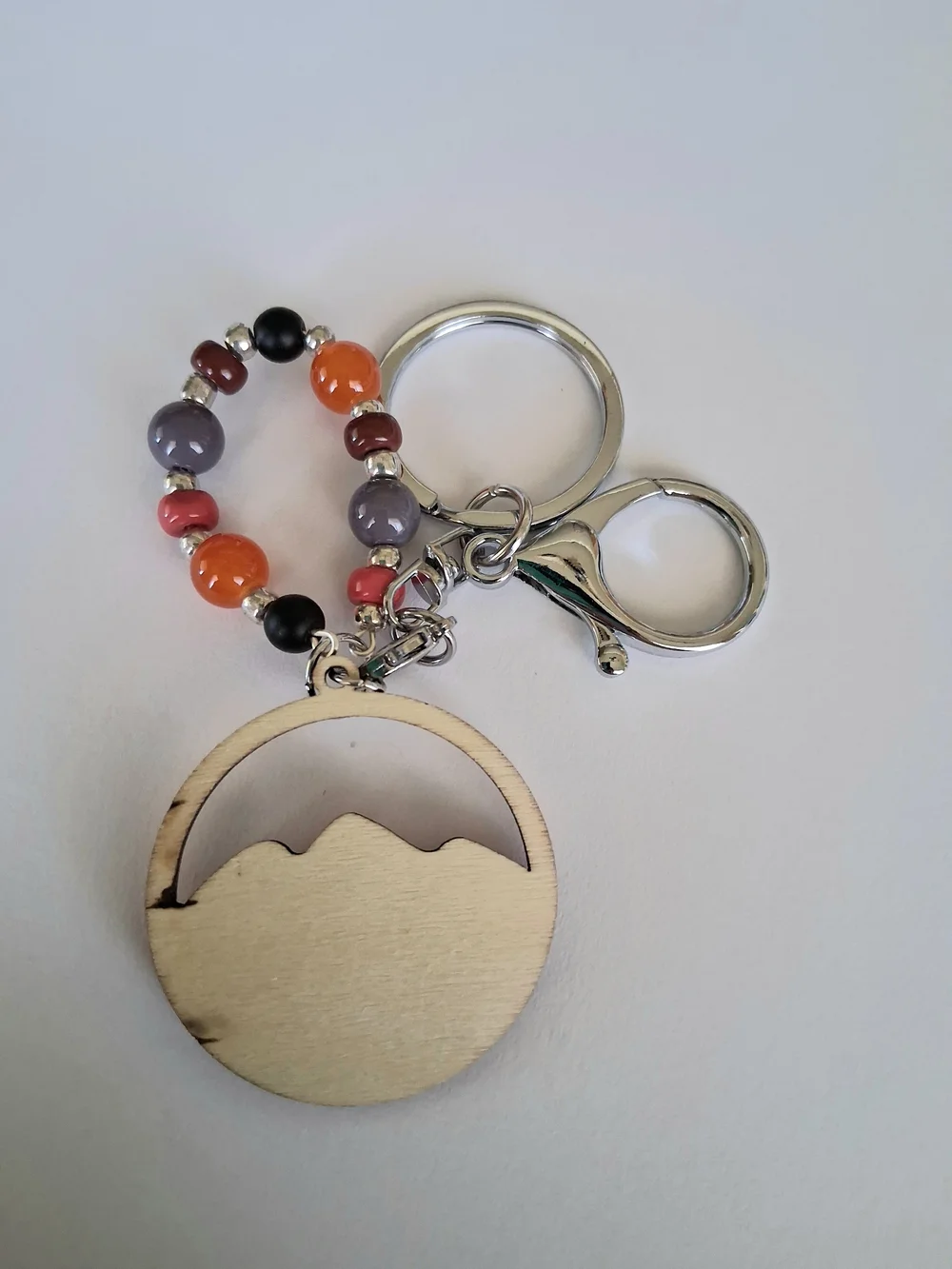 Desert Sunset Beaded Keychain with Cactus Pendant in Silver Tones